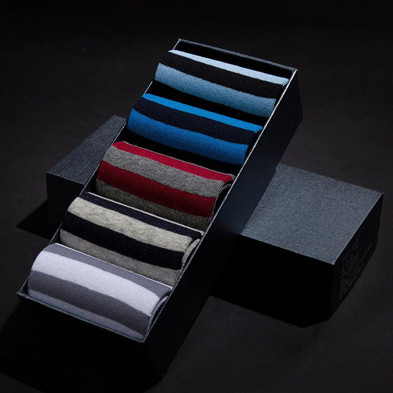 

New Arrival Men's Cotton Business Five Pairs Boxed Sweat-absorbent Breathable Casual Stretch Durable Socks, As the picture display(many colors)