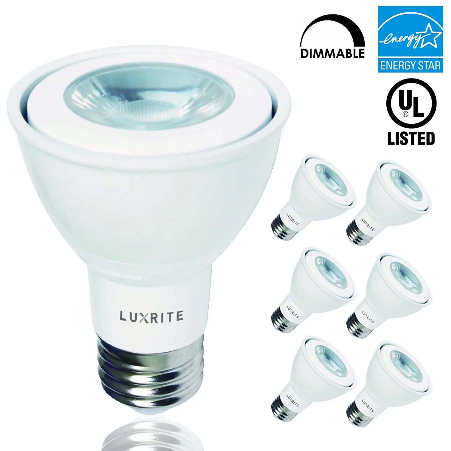 Luxrite LR23120 (6-PACK) PAR20 7-Watt (50w Equivalent) Dimmable (2700K) LED Flood Light Bulb, For Indoor & Damp Locations, 470 Lumens Warm White (Standard E26 Base) UL-listed, Energy Star Qualified