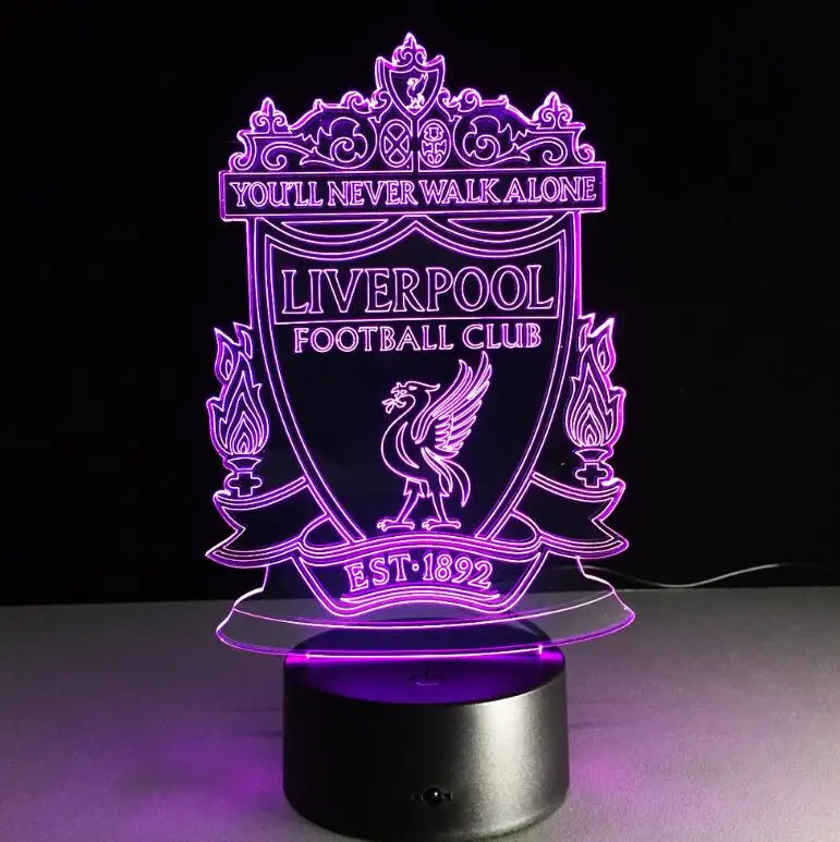 Liverpool club football acrylic led lamps,3d dolphin shaped night light,high quality illusion 3d led football light