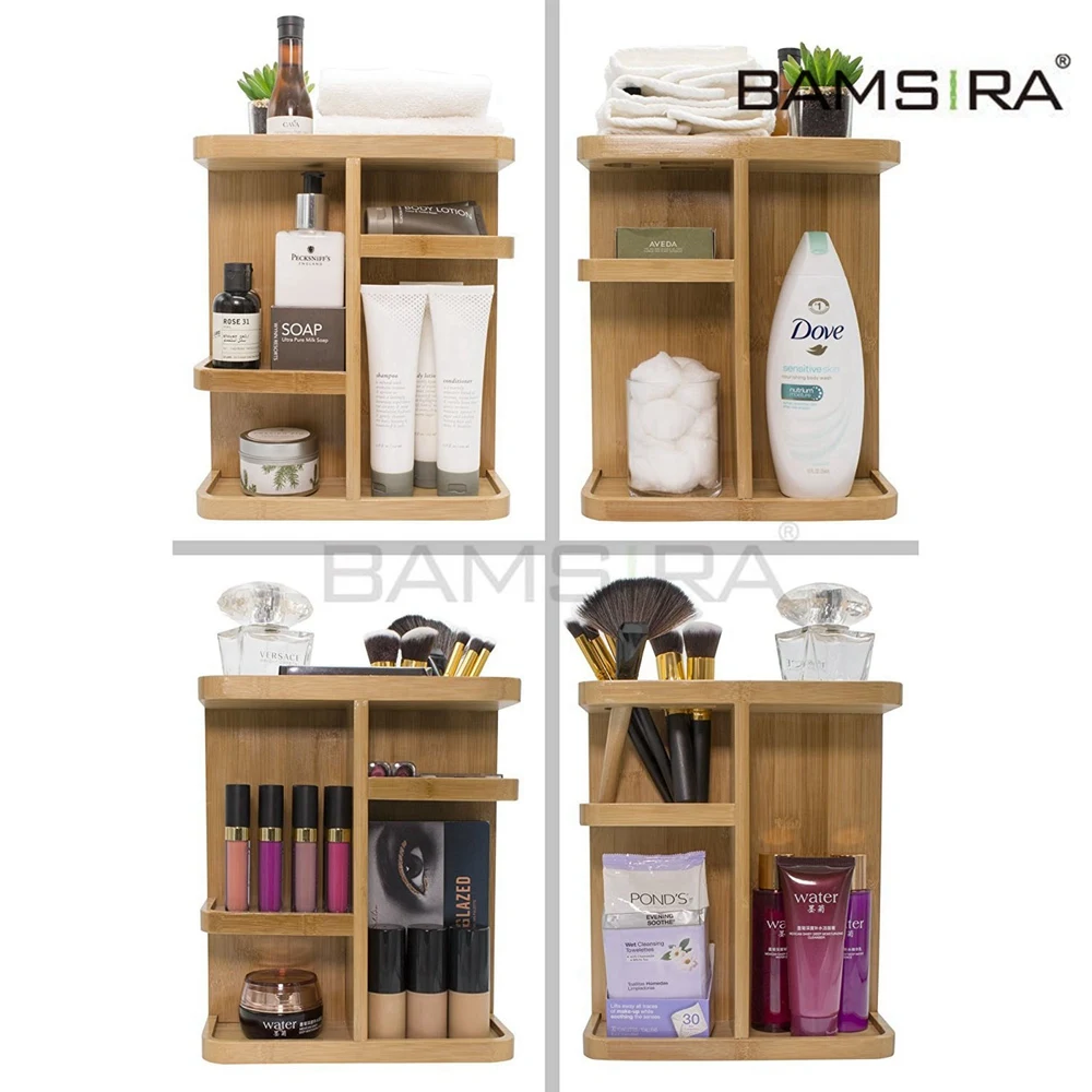 rotating bamboo cosmetic vanity organizer