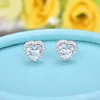 Women Fashion Jewelry Big Heart Shape Stud 925 Silver CZ Earrings For Girls