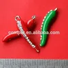 Pendant Red and Green Enamelled Pepper Chili Shape Zinc Alloy Hanging Jewelry Rhinestone Charms