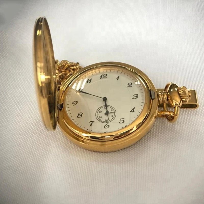 

Classic luxury stainless steel gold quartz pocket watch