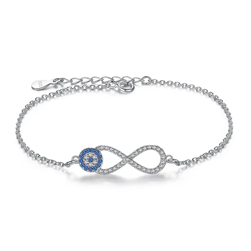 

For Lover 925 Sterling Silver Infinity Bracelet Turkish Lucky Blue Eye Clear CZ Charm Bracelet for Women Jewelry gift