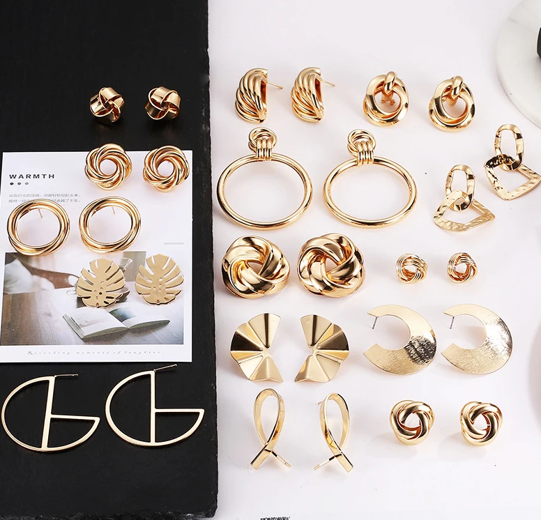 

European Exaggerated Geometric Gold Filled Twisted Knot Stud Earrings Gold Metal Knot Earrings