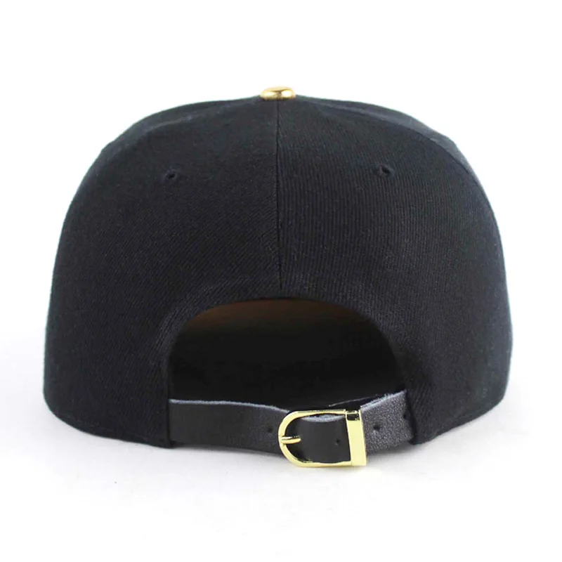 Custom Leather Brim Hat Gold Metallic Thread Embroidery Snapback Cap