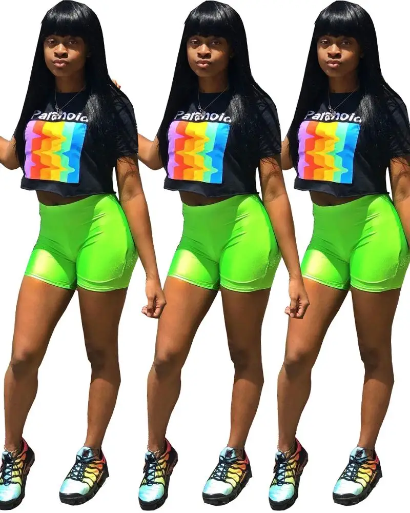 Black Polyester Casual Fashion Letter Print Crop Top Solid Slim fit Regular two piece set women clothing