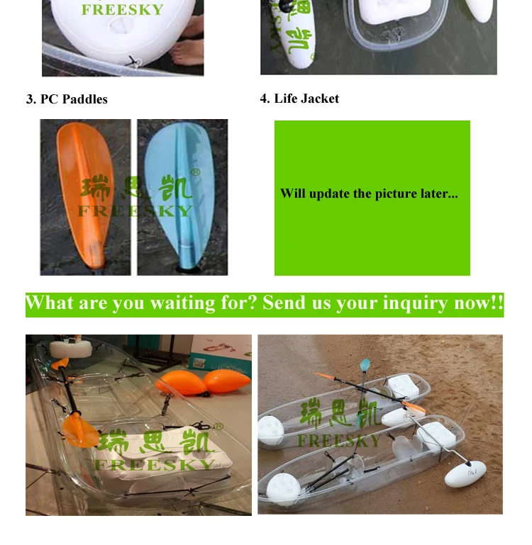 cheap canoe transparent kayak for 2 person