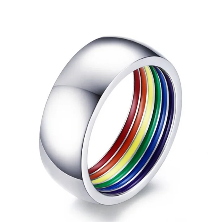 

Samples stainless steel band rings gay promise rainbow rings jewelry