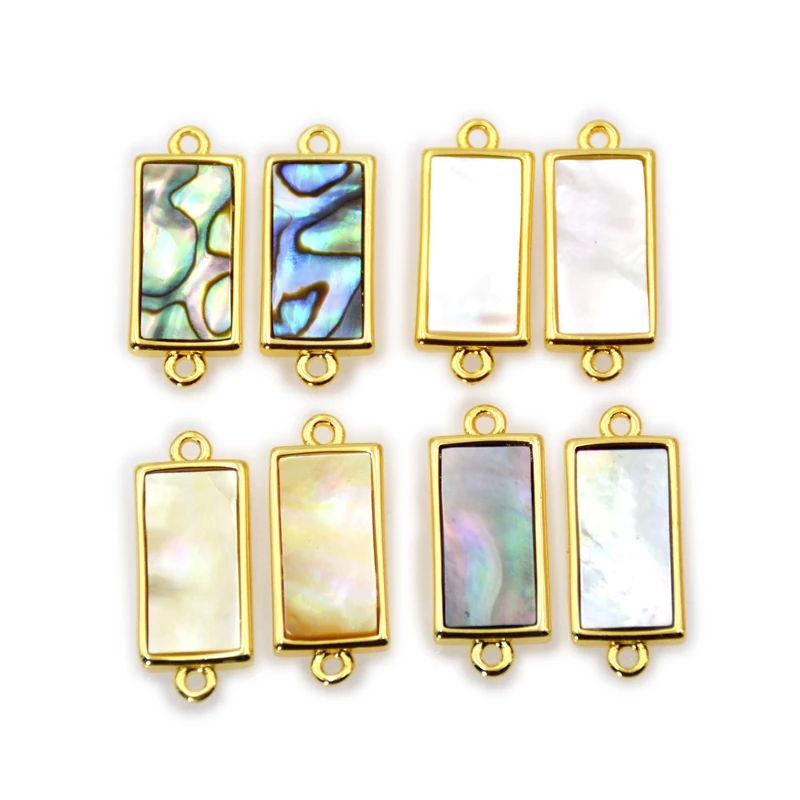 

Rectangle Rainbow Yellow White Shell Abalone Connector Pendant Beach Sea Shells Gemstone Gold Plated Charms Jewelry Bead, Multi colors shell connector