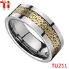 Flat 18K Gold Celtic Knot Dragon design inlay tungsten men's ring