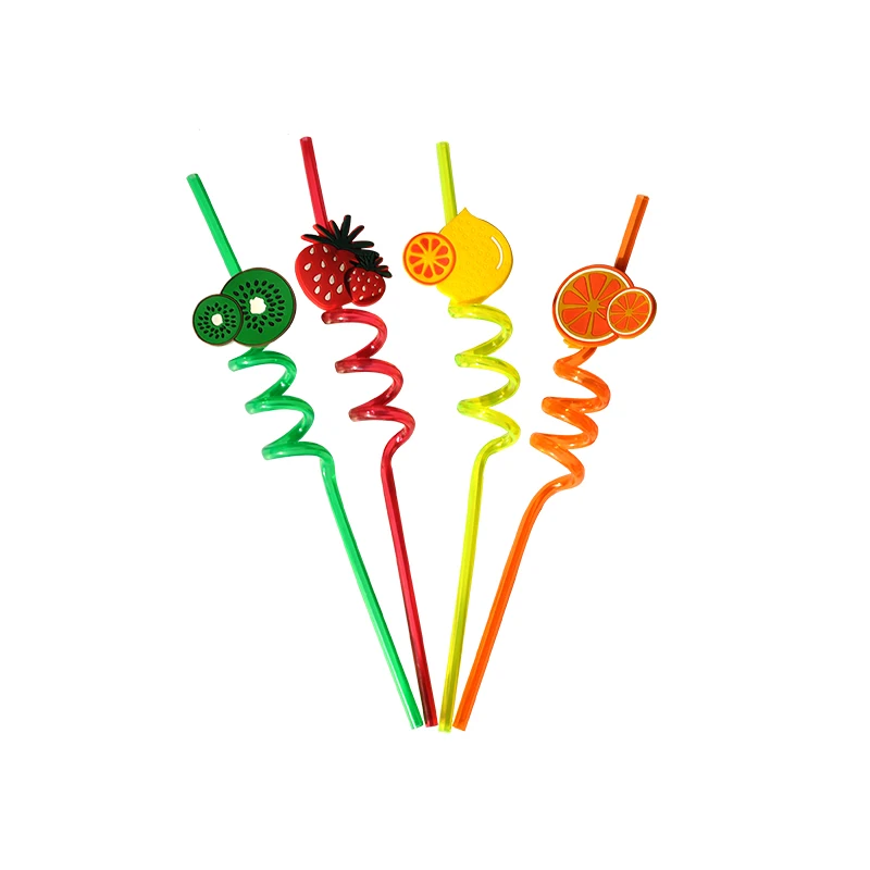 

4pcs Flexible Straws Plastic Distorted Fruit-Shaped Drinking Party Decoration Suppliers Reusable for Valentine's Day couple