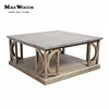 Solid oak wood bluestone top square coffee table