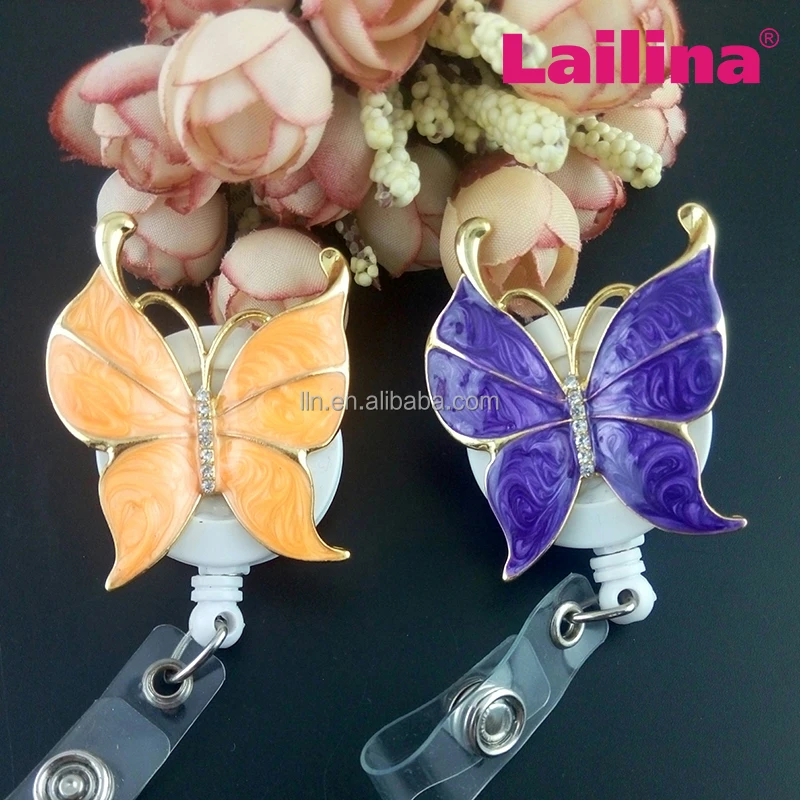 

nurse gift colorful enamel Butterfly Rhinestone Retractable Badge Reel with clip, Vintage