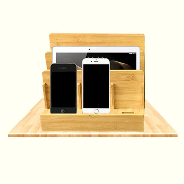 

Mobile phone charging flat interlayered electronics storage bamboo stand
