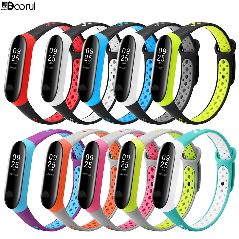 

BOORUI Double Color Breathable Silicone band 3 straps mi band 3 strap replacement for xiaomi miband 3 with varied Colors, Double color as detailed pictures