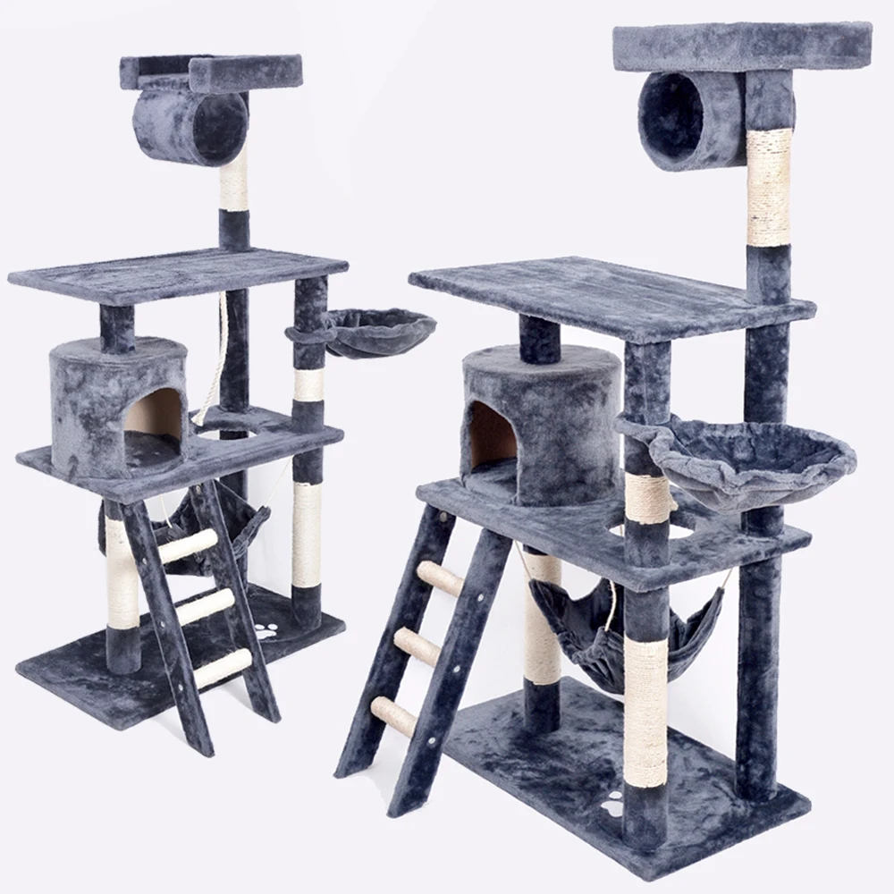 

Factory Wholesale Top Pet Furniture House Products MDF Sisal Plush Scratcher Cat Tower Cat Tree, Dark blue