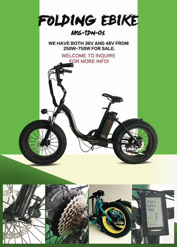 20 inch alloy 48v 750w folding electric bike with mudguard
