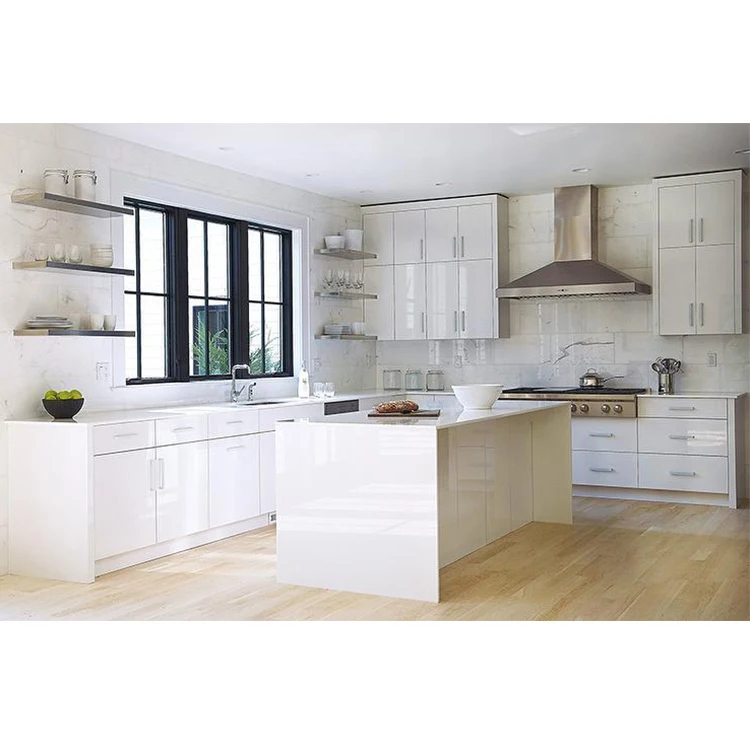 White Color Apartment Melamine Drawer Durable Slide Kitchen Cabinet