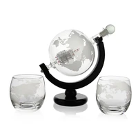 

Crystal Whiskey Globe Decanter With Two Whiskey Glasses And Funnel