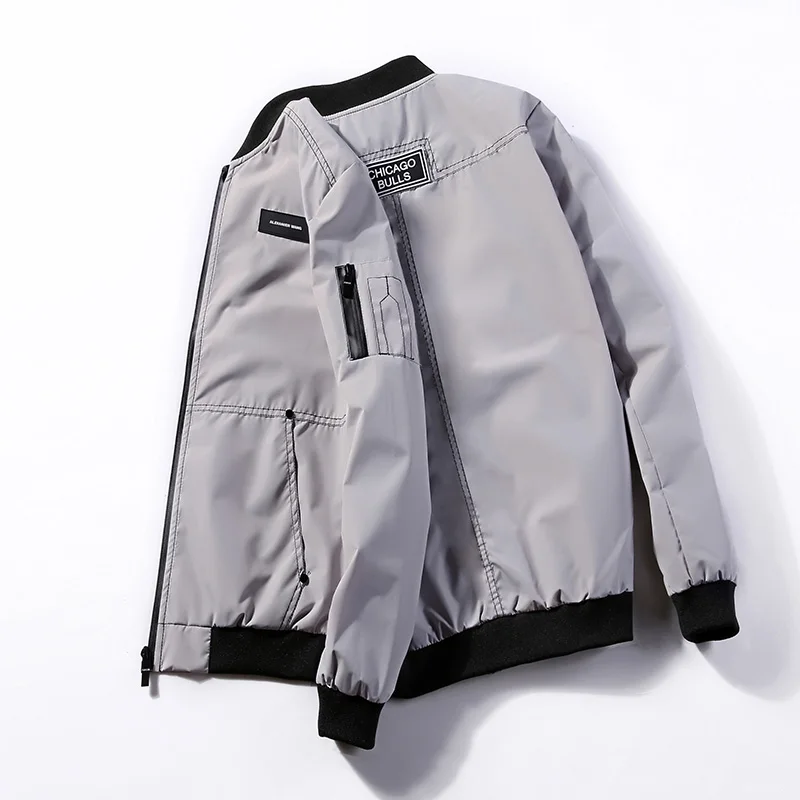 

Fashion Collar Mens Bomber Jacket Baseball Coat, Black/green/grey/navy