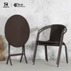 easy foldable metal legs rattan outdoor garden cafeteria restaurant dining plastic round folding table
