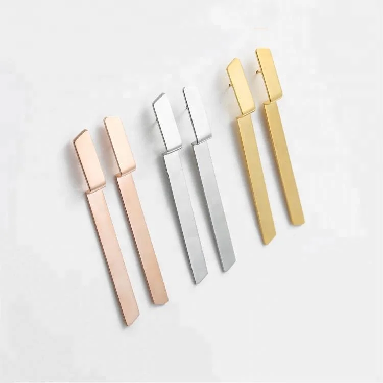 

2018 Personalized Women 316L Stainless Steel Rectangle Bar Earrings, Silver;gold;rose gold