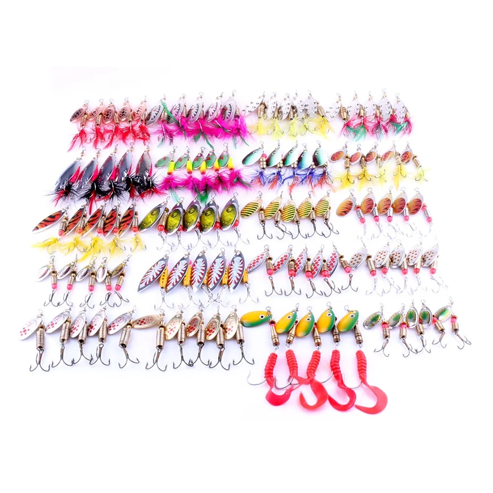 

colorful Metal Spoon and Spinner 100 pcs/box Multi-purpose Trolling laser fishing Bait suit, As picture show