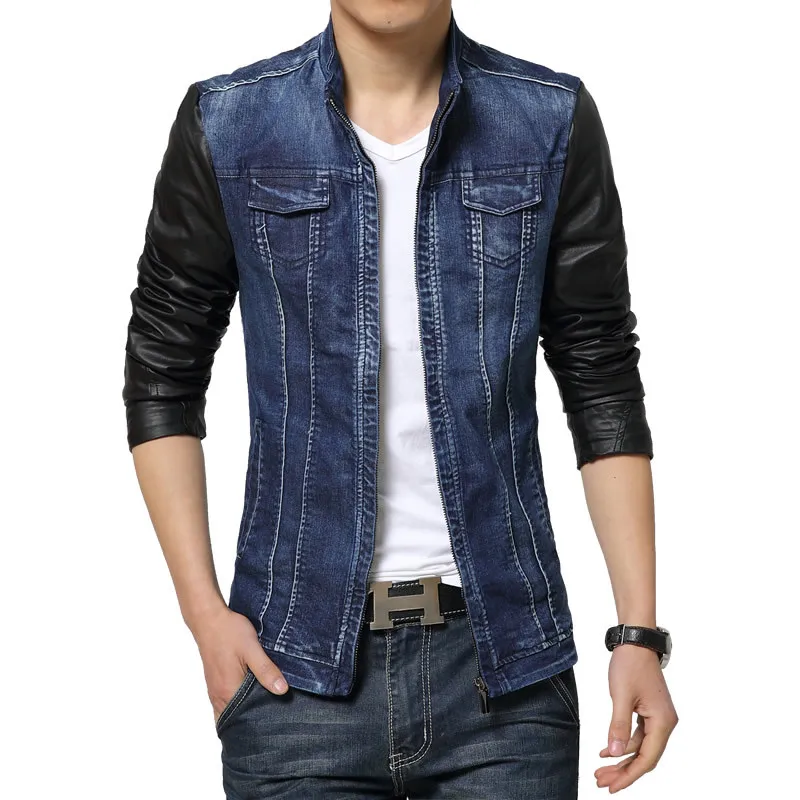 Compra Jean chaqueta con mangas de cuero online al por