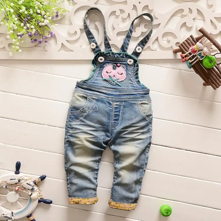 Spring Autumn 2016 Kids Cotton Girls Blue Denim Jeans Girls Overalls Jumpsuits For Toddler Girl Bib