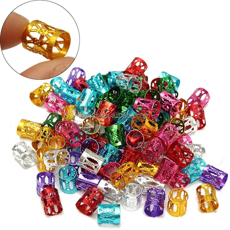 

100Pcs/lot Mixed Color Hair Braid Bead Dreadlock Beads Micro Rings Link Adjustable Hair Braids Cuff Clip 8mm Hole Styling Tool, Multicolor