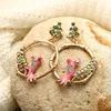 Kaimei fashion jewelry cute pink crystal dangle gold earring women diamond enamel parrot bird dangle earrings for women 2019