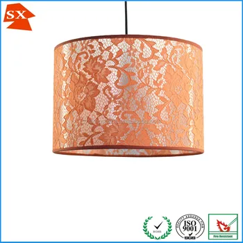 Contemporary Large Country Pretty Burnt Orange Lace Fabric Lamp