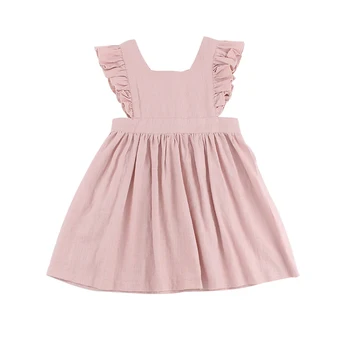 Girls Organic Quality Kids Clothes Dress Pink Linen Ruffled Summer Baby ...