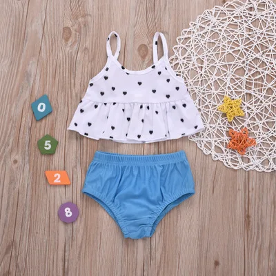 

F10755A Summer style pure color stripe sling swimsuit two-piece Summer dot sling two - piece set for kids, As picture