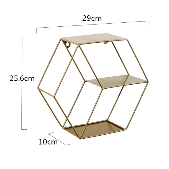 

Ins Popular Metal Wall Hanging Rack Decoration Multifunctional Display Wall Mounted Storage Shelf With Floating Hexagon Metal, Black ,gold and white