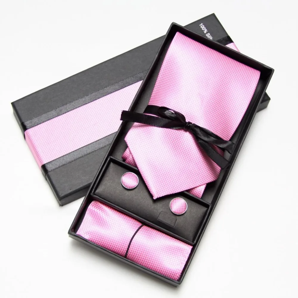 

Gift Box Men's with 100% Silk Label Cufflinks Hanky Necktie Set, Optional