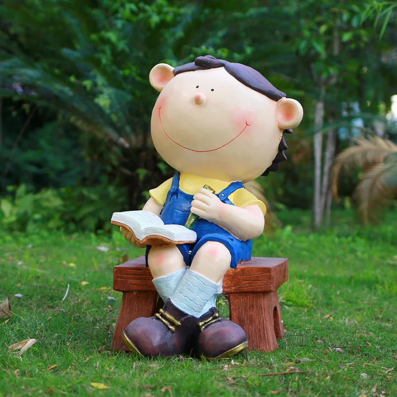 手工制作的可爱玻璃纤维卡通儿童雕像公园装饰