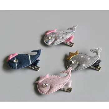 Stylish Mini Felt Fabric Teal Dolphin Hair Clips Barrette Bobby