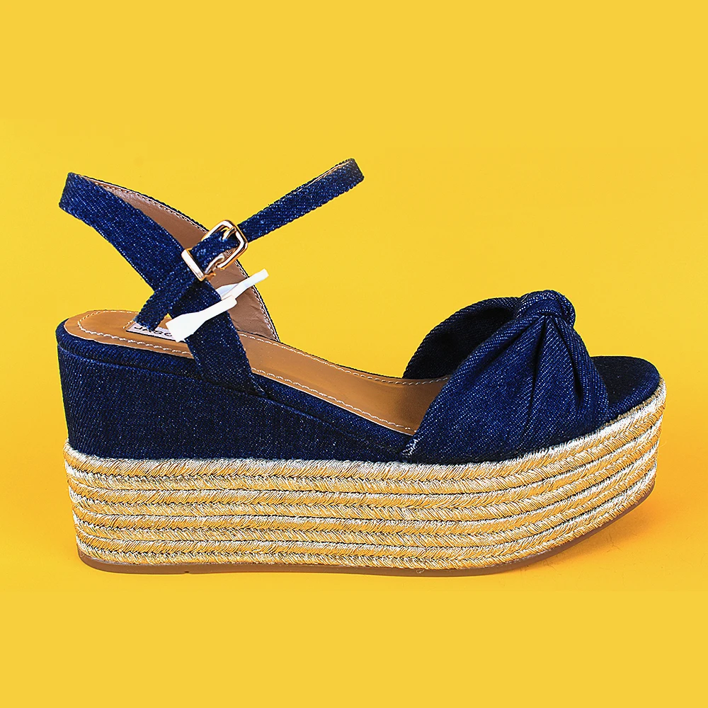 Ladies Navy Blue Wedge Ankle Strap Espadrilles Sandals For Women - Buy Sandals,Espadrilles 