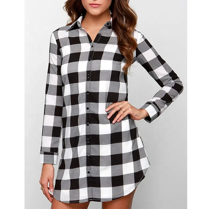 

Wholesale Personalized Ladies Medium Plaid Shirt Dress, Red;white;customized
