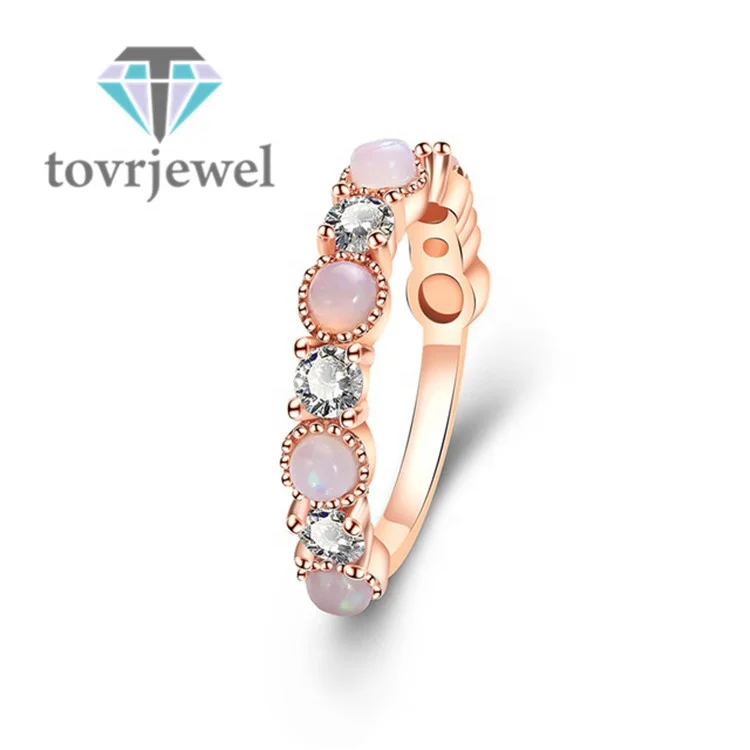 

CZ Opal Rings Women Wedding Fire Stone Finger Ring Eternity Band for Bridal Engagement Jewelry Valentine's Day