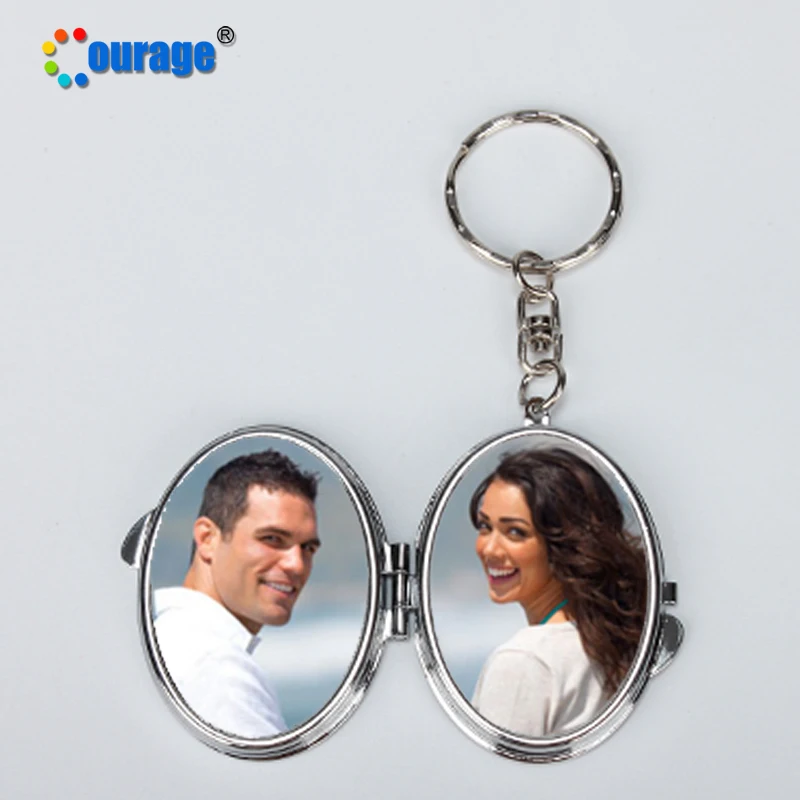 

Hot sell ! metal sublimation photo printing compact makeup mirror keychain, Sliver plated