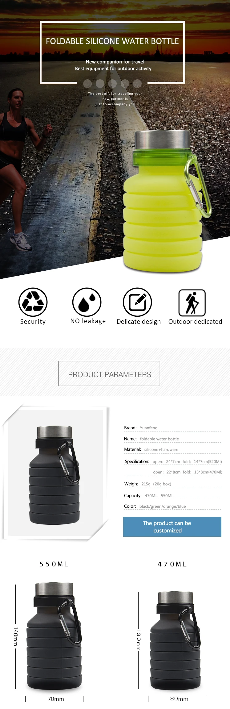 promotional creative portable silicone water bottle for bicycle travel 3
