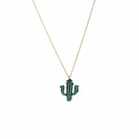 

xl01826d Prickly Pear Christmas Girl Gift Plant Cactus Pendant Green Rhinestone Necklace 2019 Jewelry Women Trends