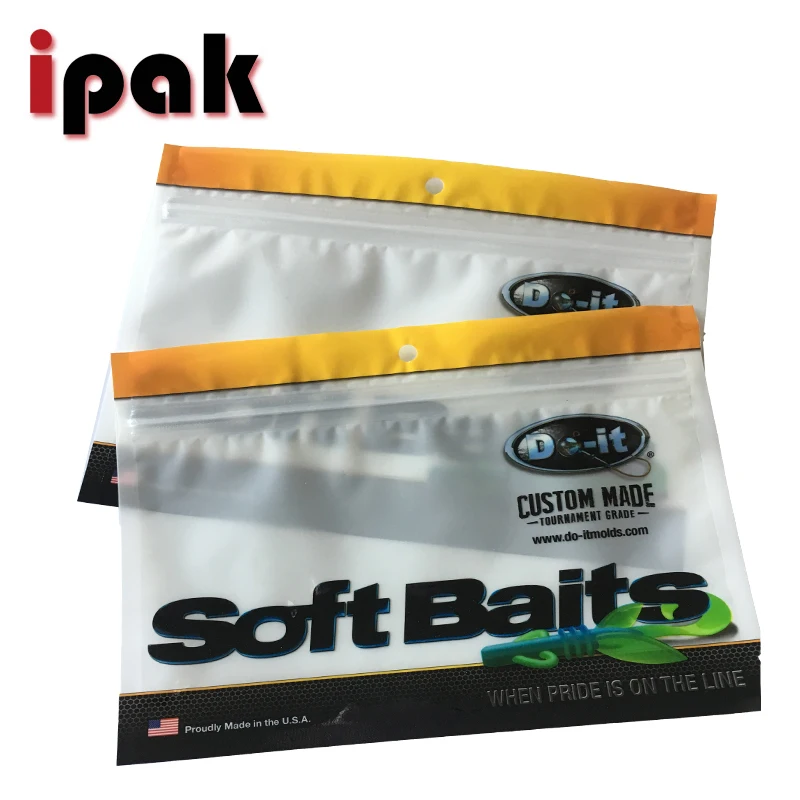 Custom Plastic Printed Resealable Soft Fishing Lure Packaging Bag With