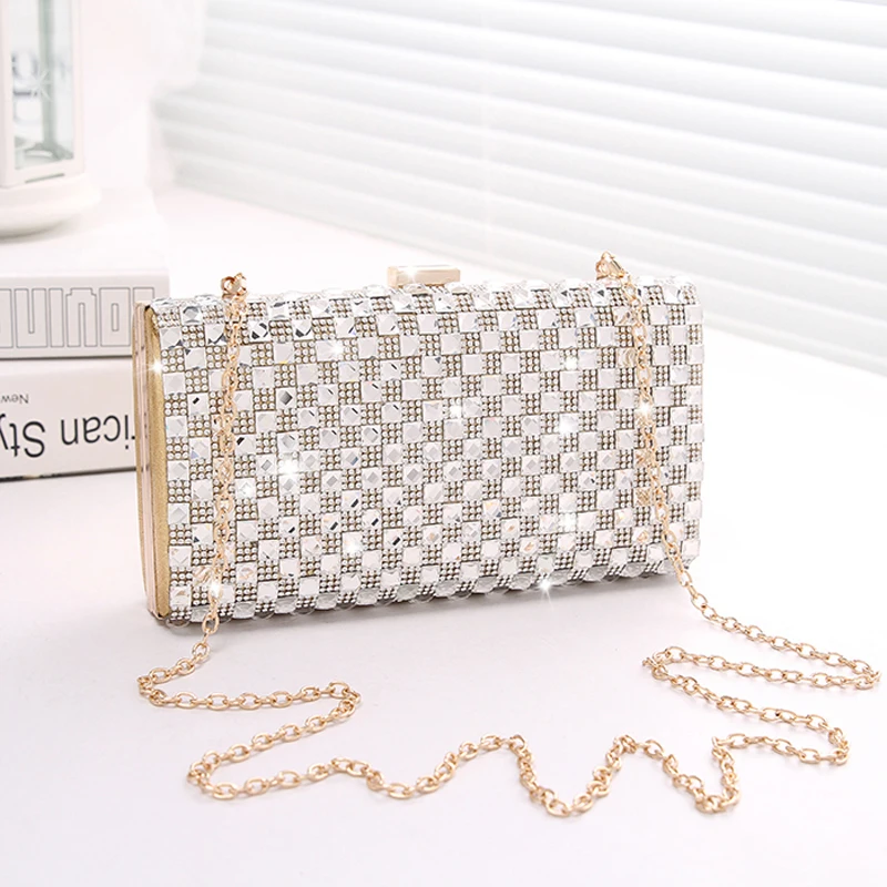 

New arrival 2020 popular pu party bag ladies crystal stone clutch evening bag, Black, gold, silver