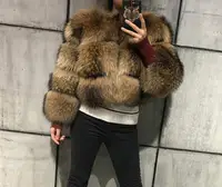 

New fashion Women real raccoon fur coats jackets Winter Luxury raccoon fur coat