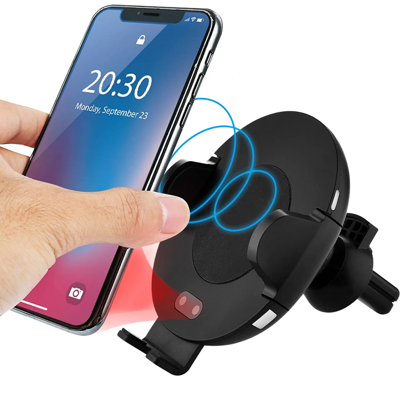 

Free Sample 2019 New Coming Fast Infrared Automatic Induction Qi Wireless Car Charger with Holder for iPhone 8 X Mas, Black