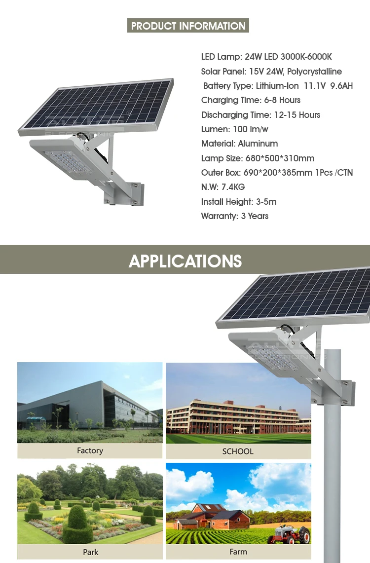 Integrated motion sensor IP65 outdoor 24w solar led street light price